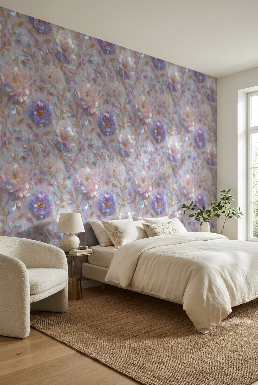 Floral Wallpaper Iridescent Modern Decorative Mural