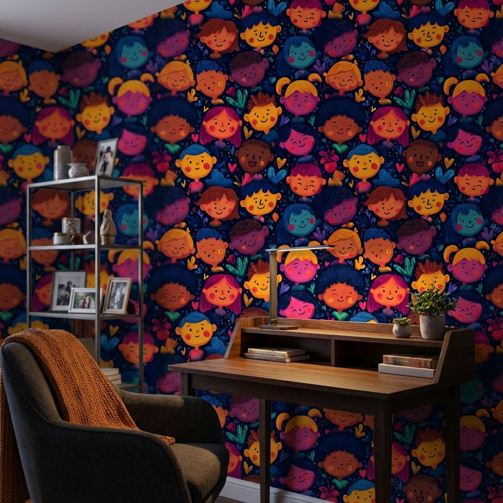 Faces Wallpaper Cartoon Colorful Decorative Mural