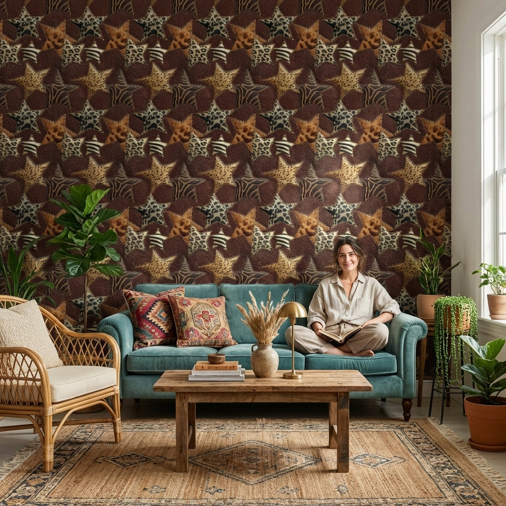 Animal Print Wallpaper Patchwork Stars Decorative Mural
