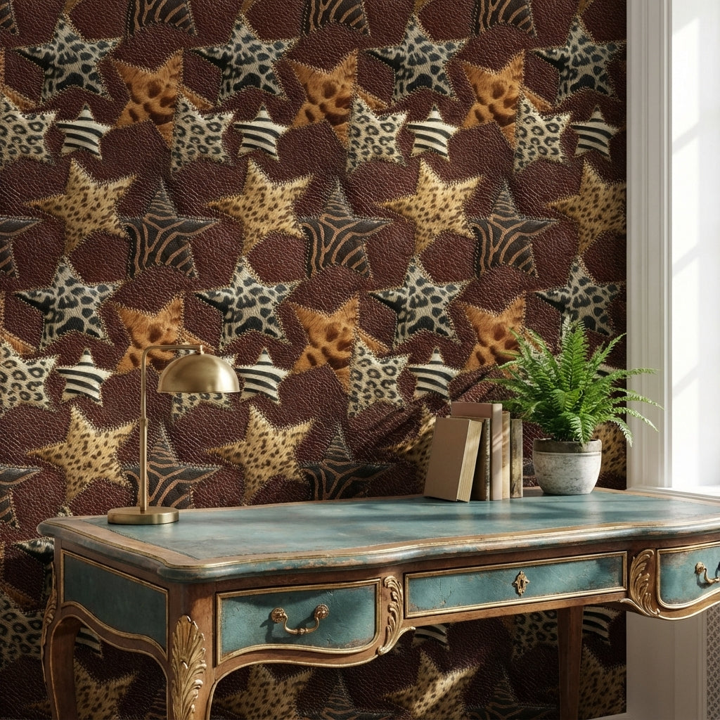 Animal Print Wallpaper Patchwork Stars Decorative Mural