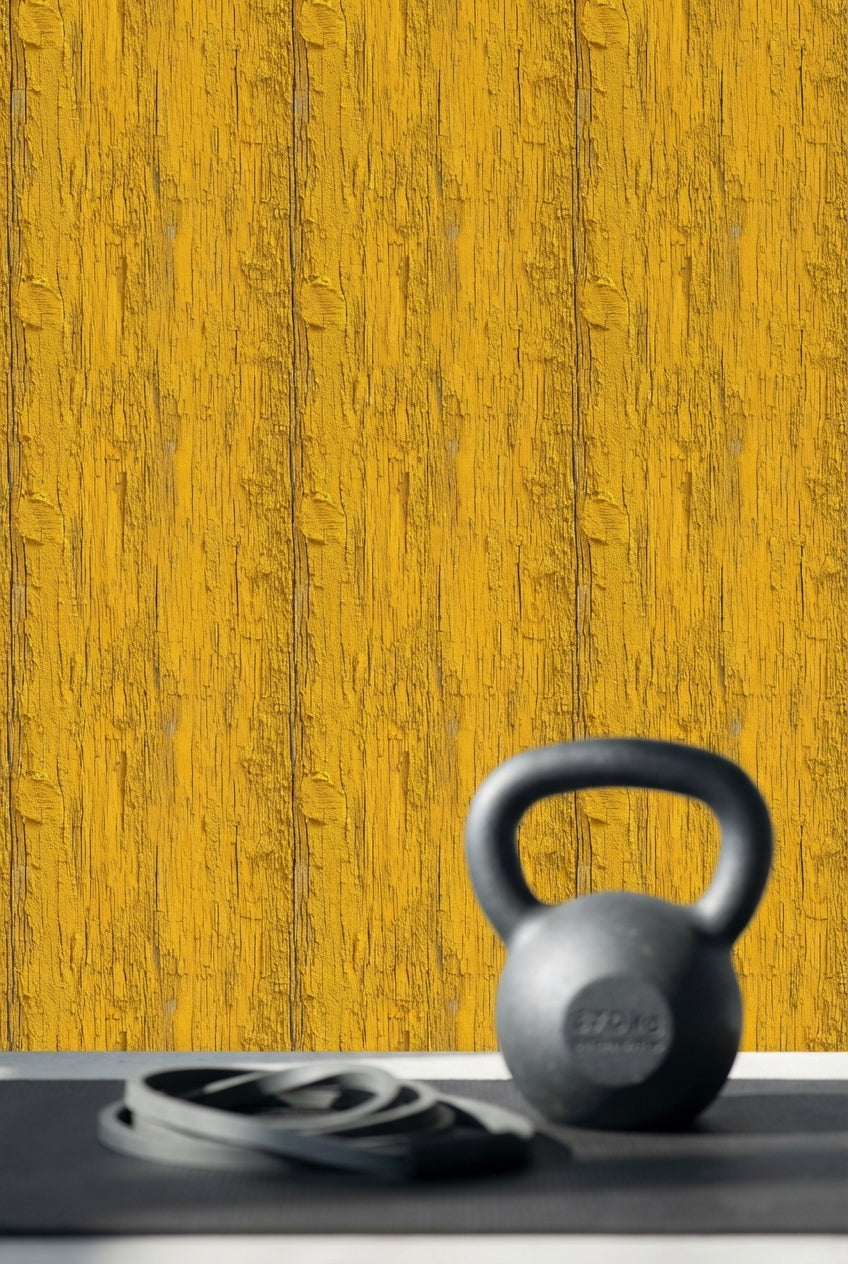 Rustic Wood Wallpaper Yellow Industrial Decorative Mural