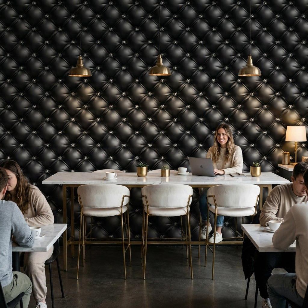 Luxury Tufted Wallpaper Modern Black Diamond Mural