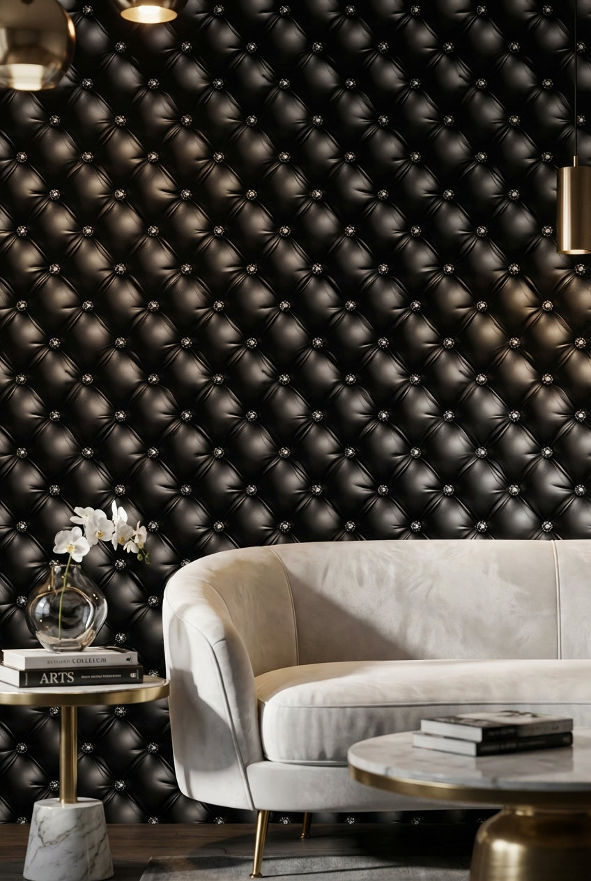 Luxury Tufted Wallpaper Modern Black Diamond Mural