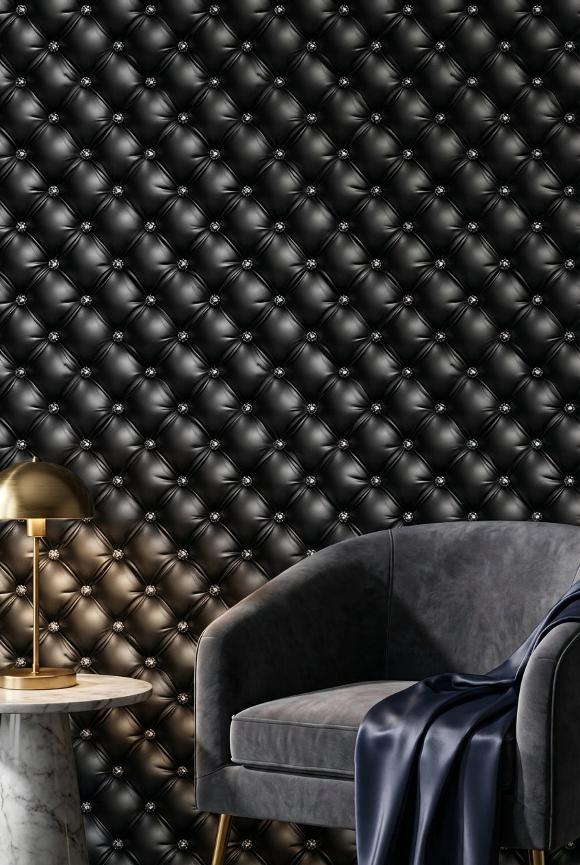 Luxury Tufted Wallpaper Modern Black Diamond Mural