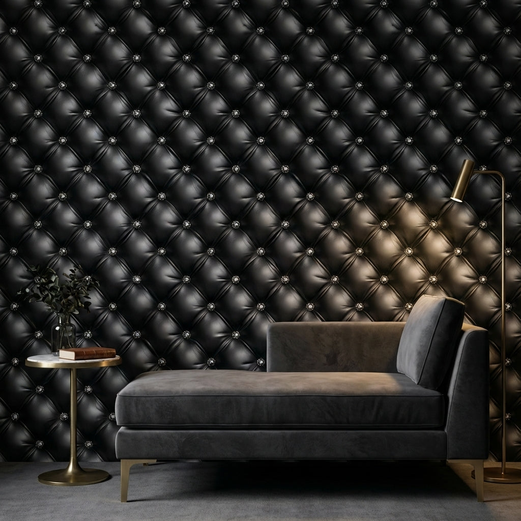 Luxury Tufted Wallpaper Modern Black Diamond Mural