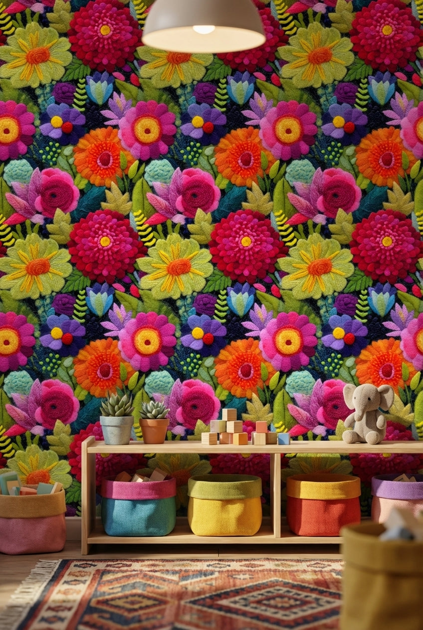 Floral Wallpaper Vibrant Abstract Decorative Mural