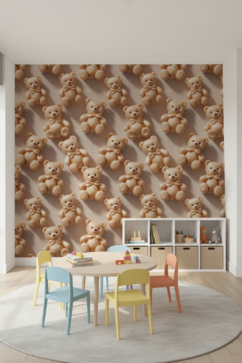 Playful Wallpaper Teddy Bears Modern Decorative Mural