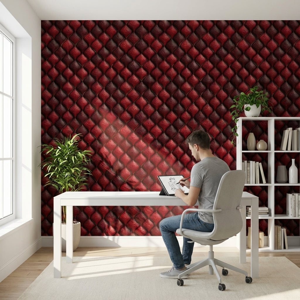 Red Geometric Wallpaper Textured Luxurious Decorative Mural