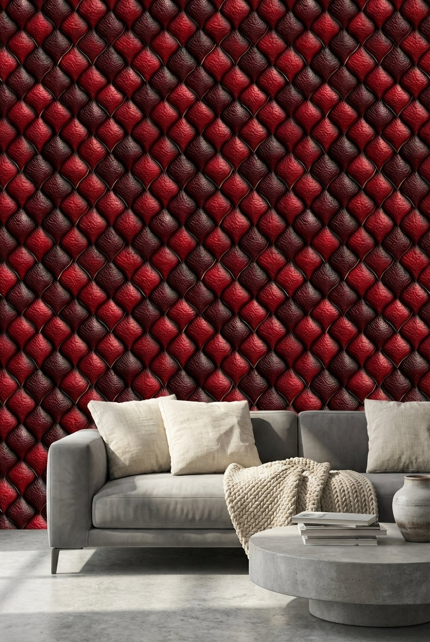 Red Geometric Wallpaper Textured Luxurious Decorative Mural