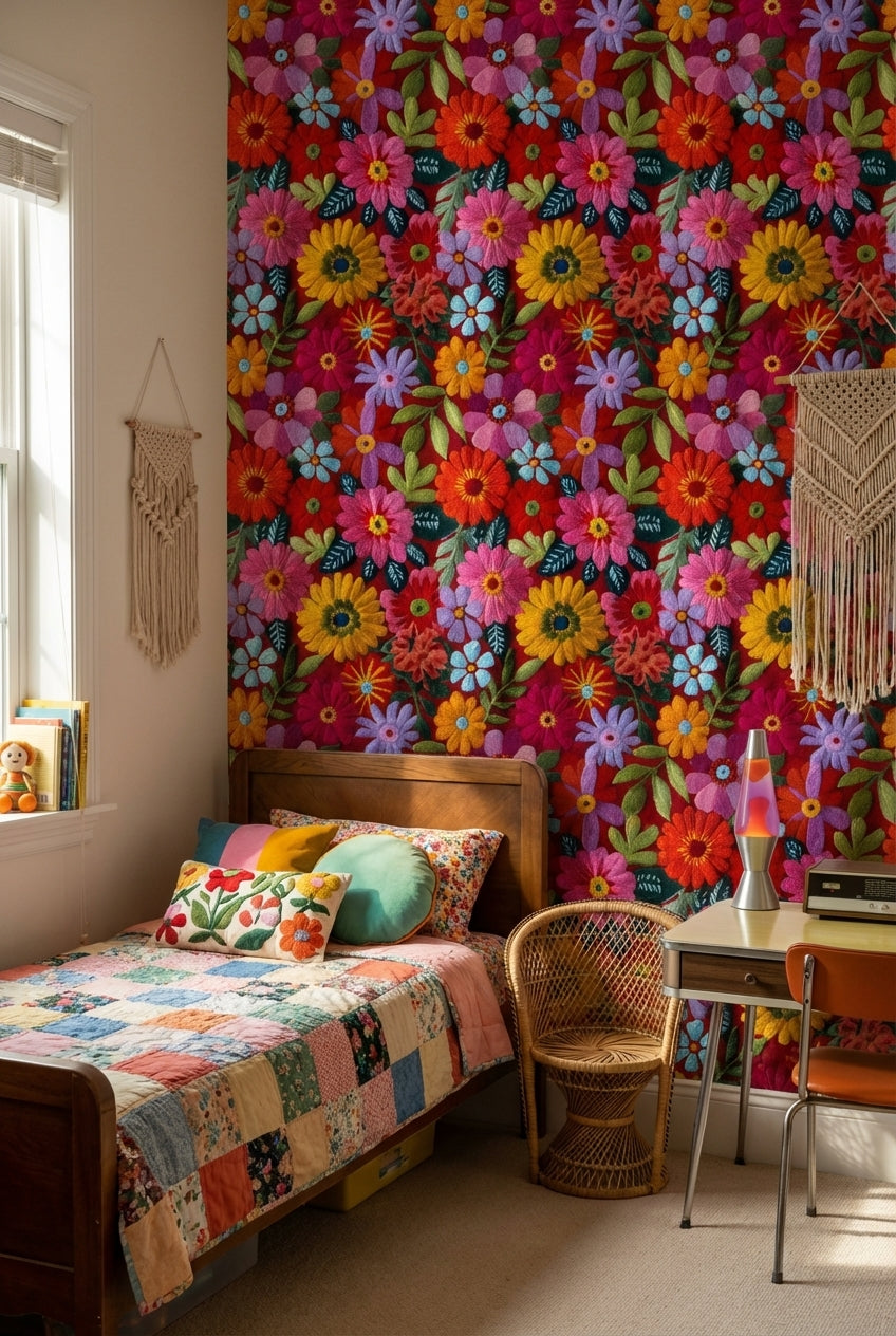 Floral Wallpaper Vibrant Eclectic Decorative Mural