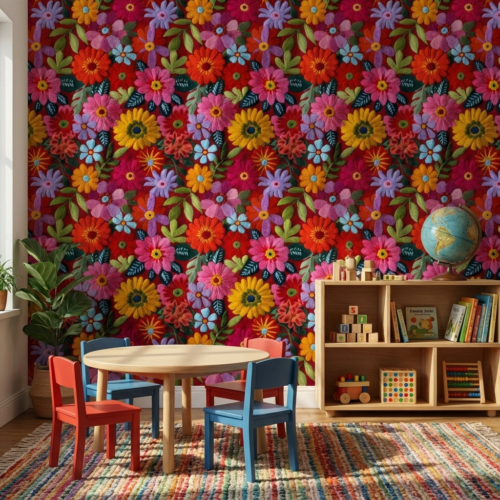 Floral Wallpaper Vibrant Eclectic Decorative Mural