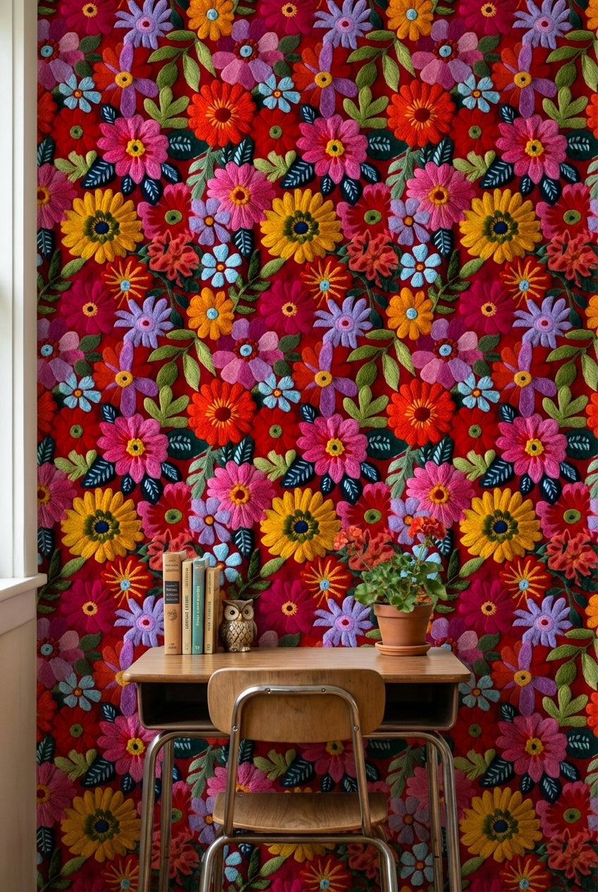 Floral Wallpaper Vibrant Eclectic Decorative Mural