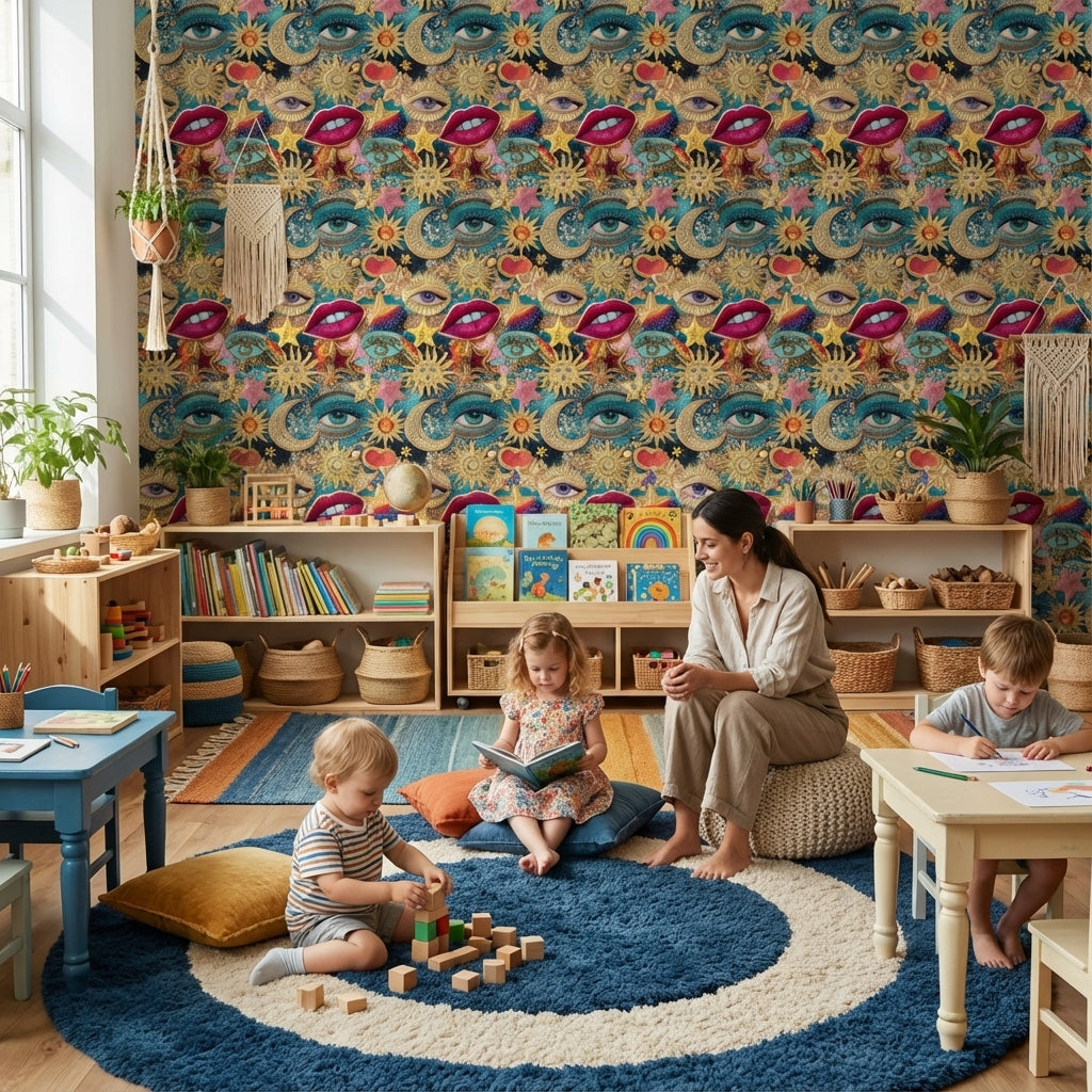 Eclectic Wallpaper Vibrant Cosmic Decorative Mural