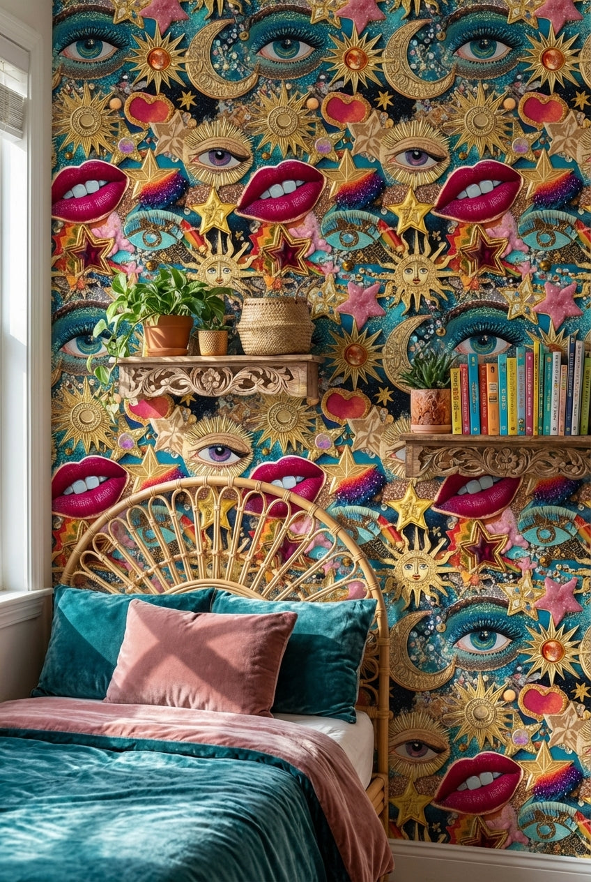 Eclectic Wallpaper Vibrant Cosmic Decorative Mural
