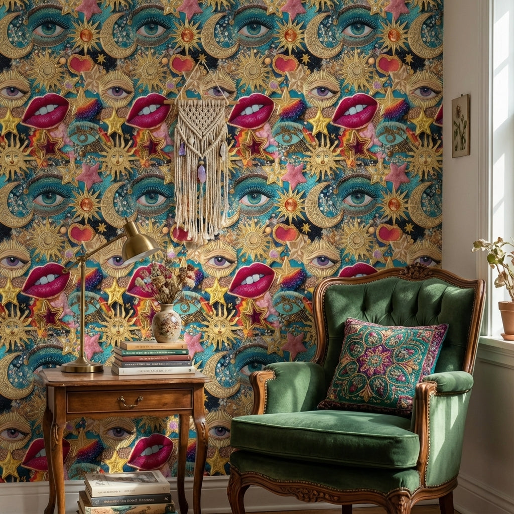 Eclectic Wallpaper Vibrant Cosmic Decorative Mural