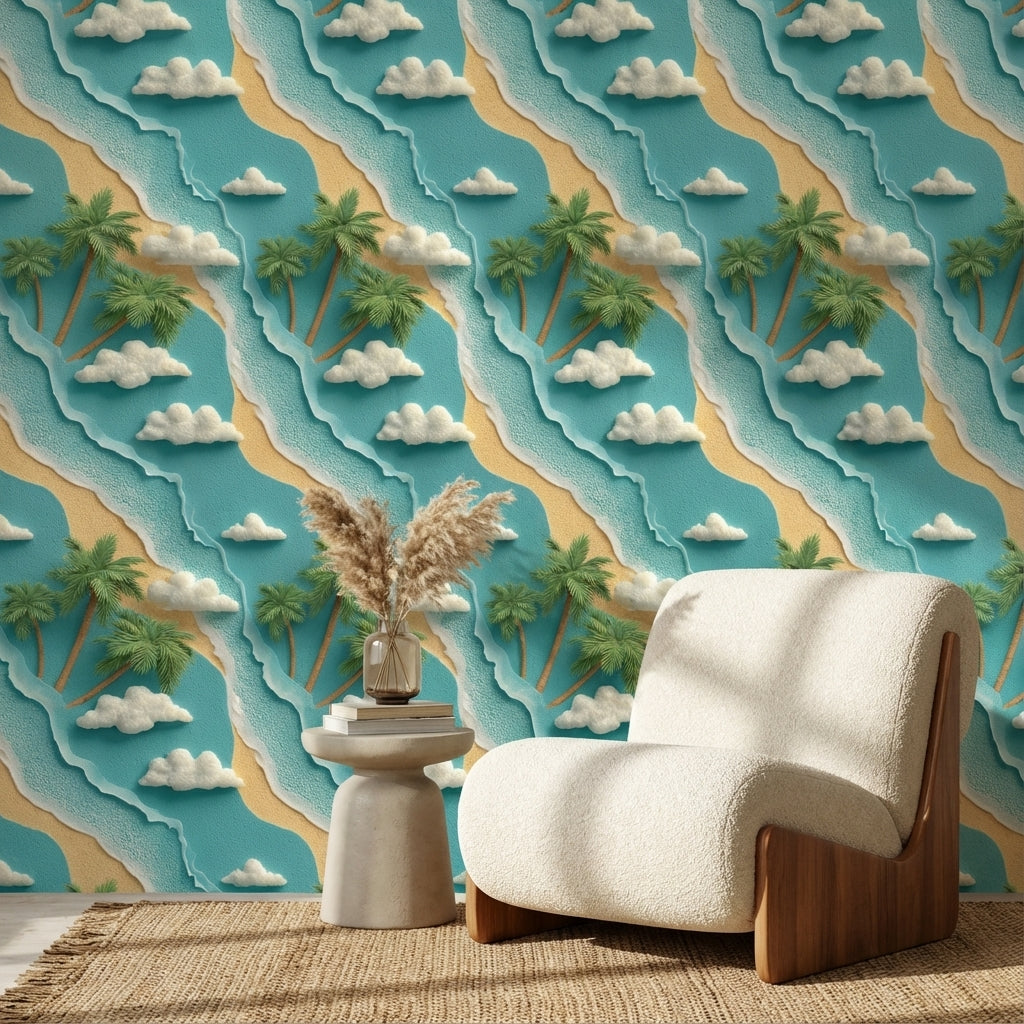 Tropical Beach Wallpaper Palm Trees Ocean Wall Mural