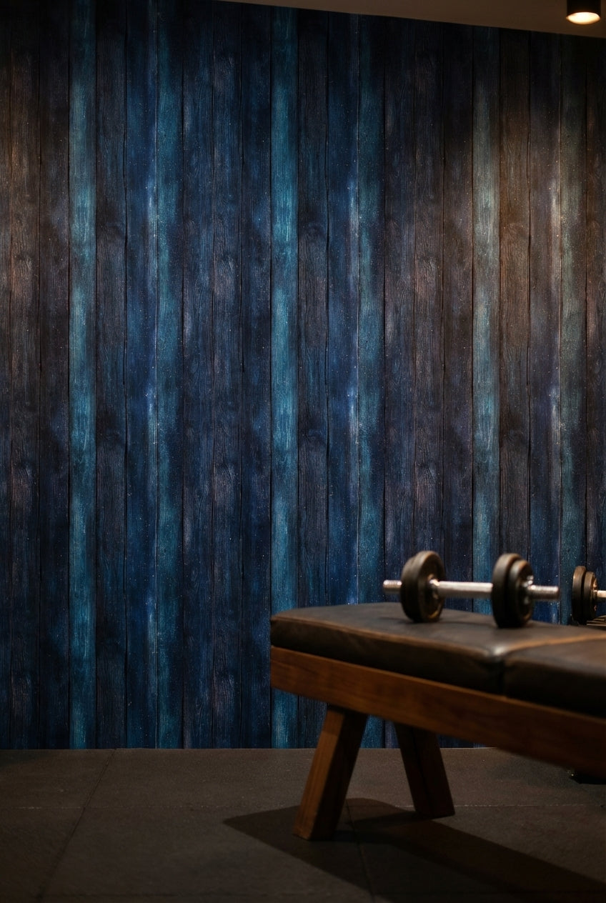 Starry Night Wallpaper Wooden Planks Paint Splatters Decor