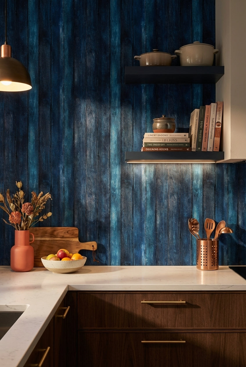 Starry Night Wallpaper Wooden Planks Paint Splatters Decor