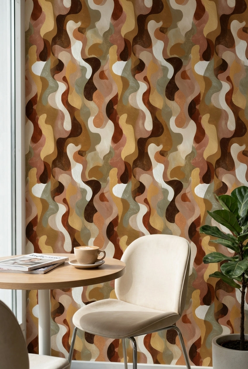 Warm Earth Tones Abstract Curves Wallpaper