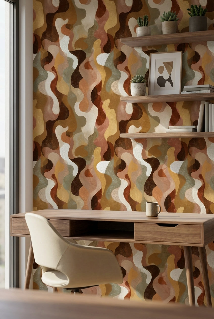 Warm Earth Tones Abstract Curves Wallpaper
