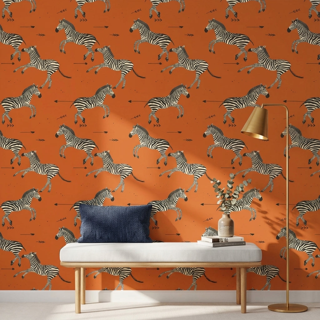 Vibrant Orange Zebra Pattern Wallpaper