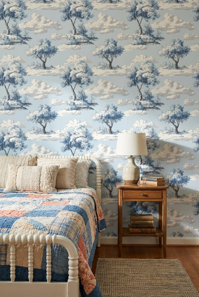 Sky Blue Tree and Cloud Scenic Wallpaper