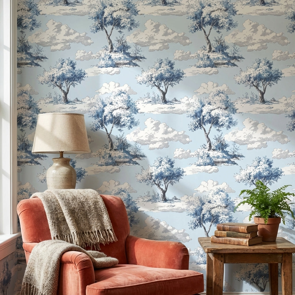 Sky Blue Tree and Cloud Scenic Wallpaper