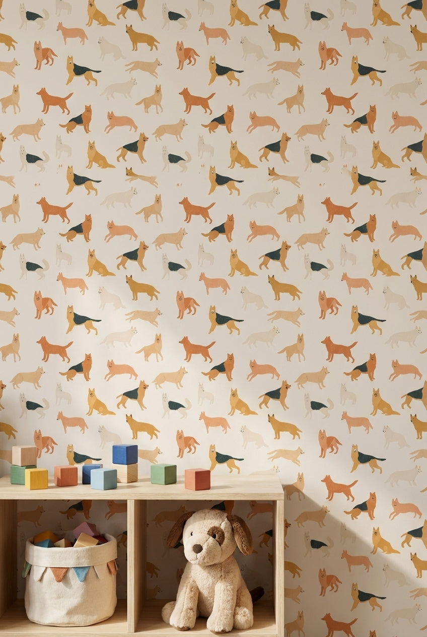 Cream Playful Pets Pattern Wallpaper