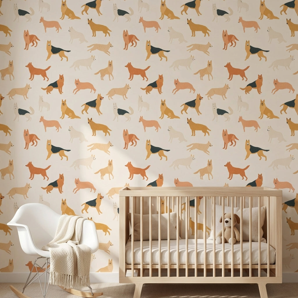 Cream Playful Pets Pattern Wallpaper