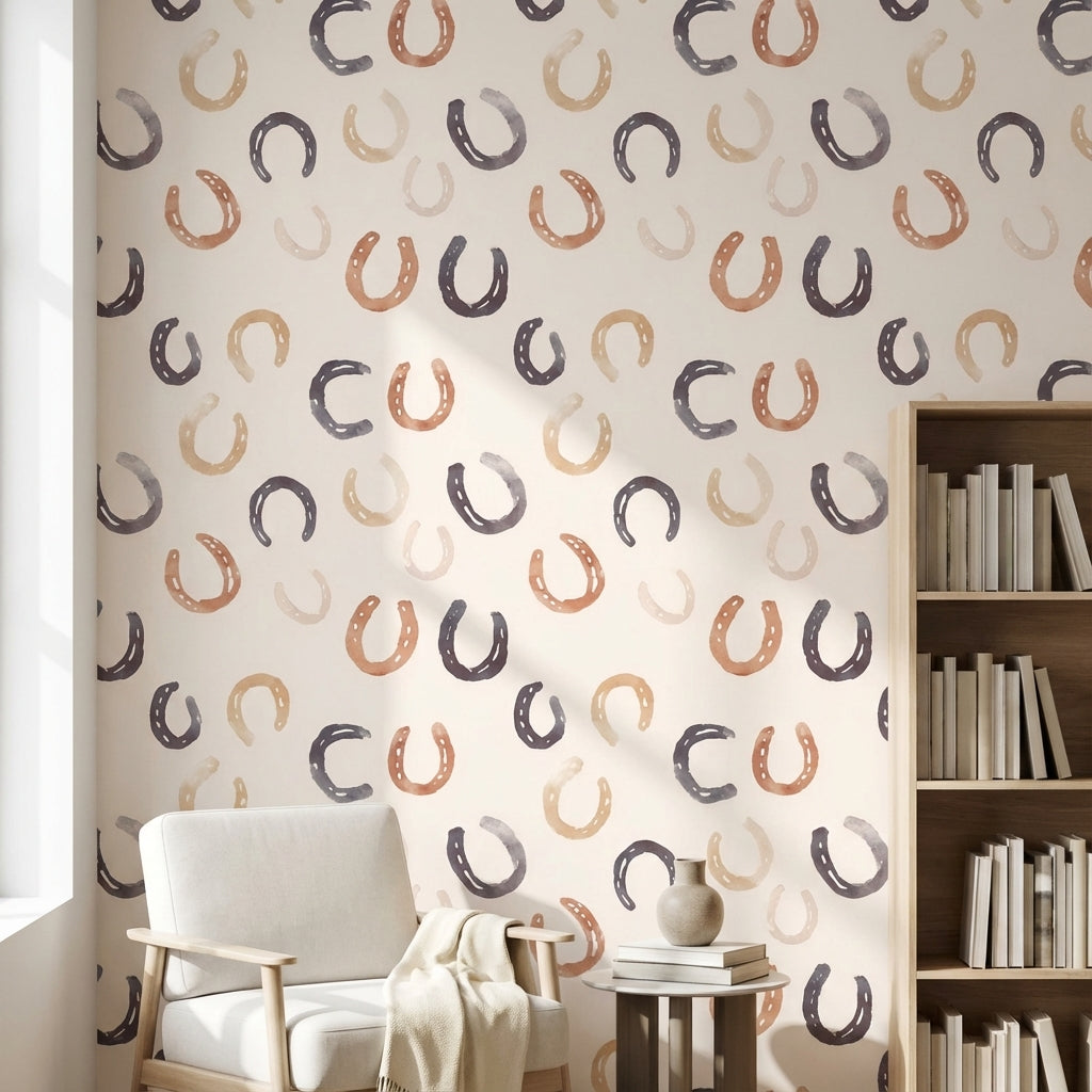 Cream and Warm Brown Horseshoe Pattern Wallpaper