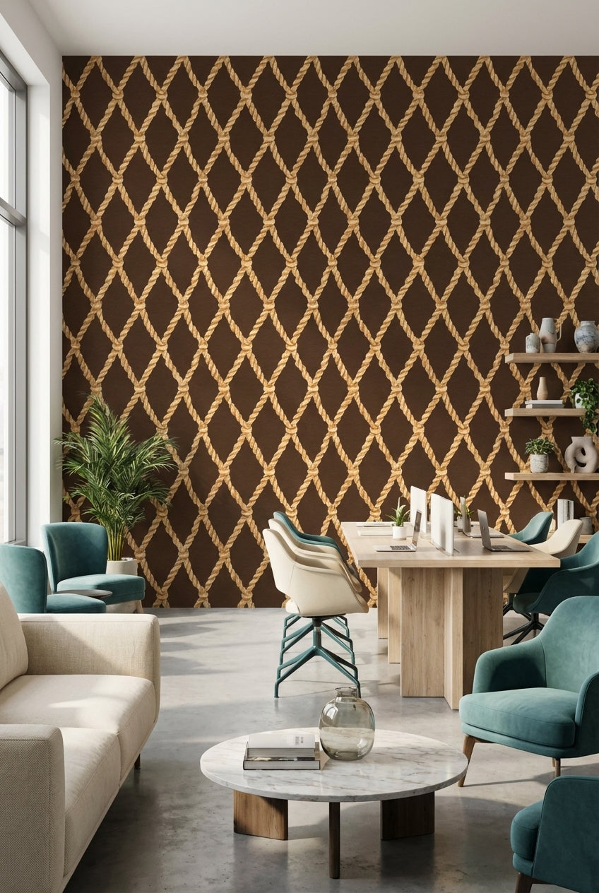 Rich Chocolate Brown Nautical Rope Pattern Wallpaper