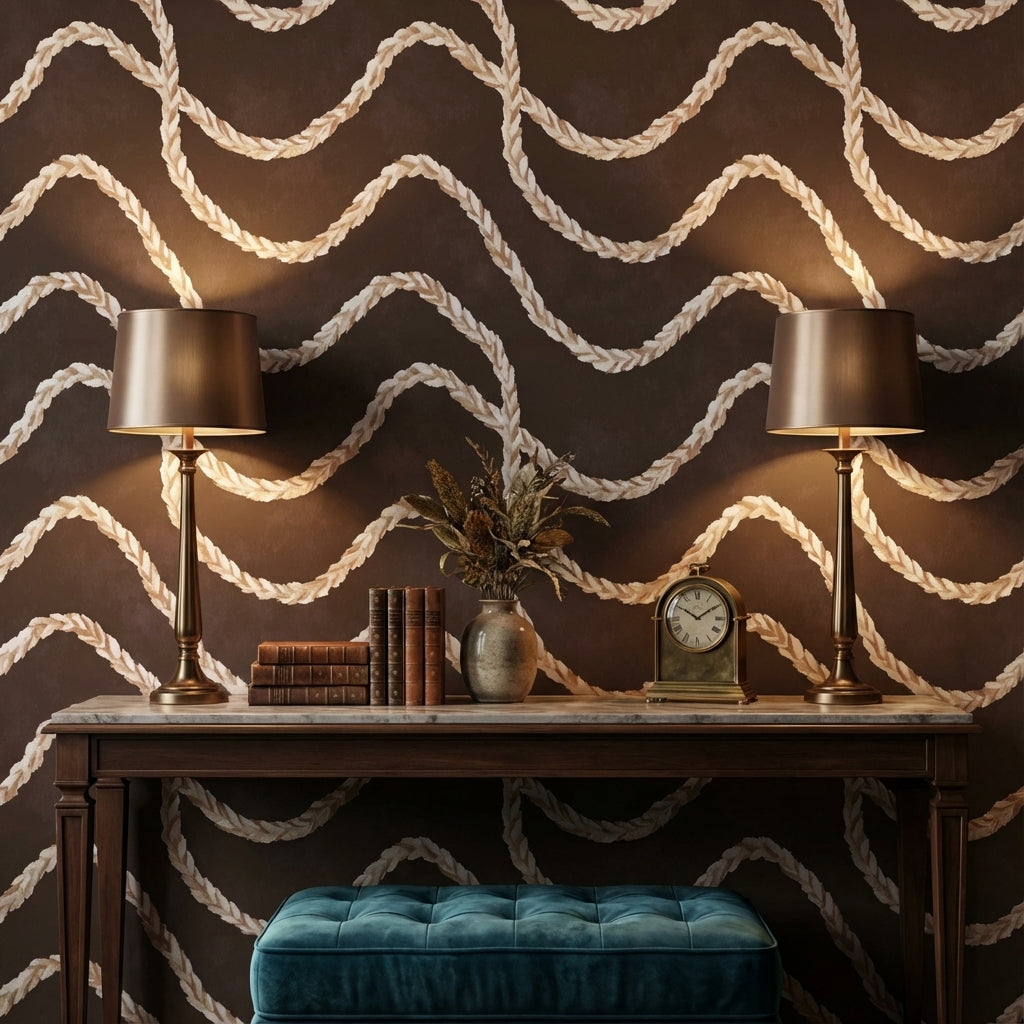 Dark Chocolate Brown Braided Rope Abstract Wallpaper