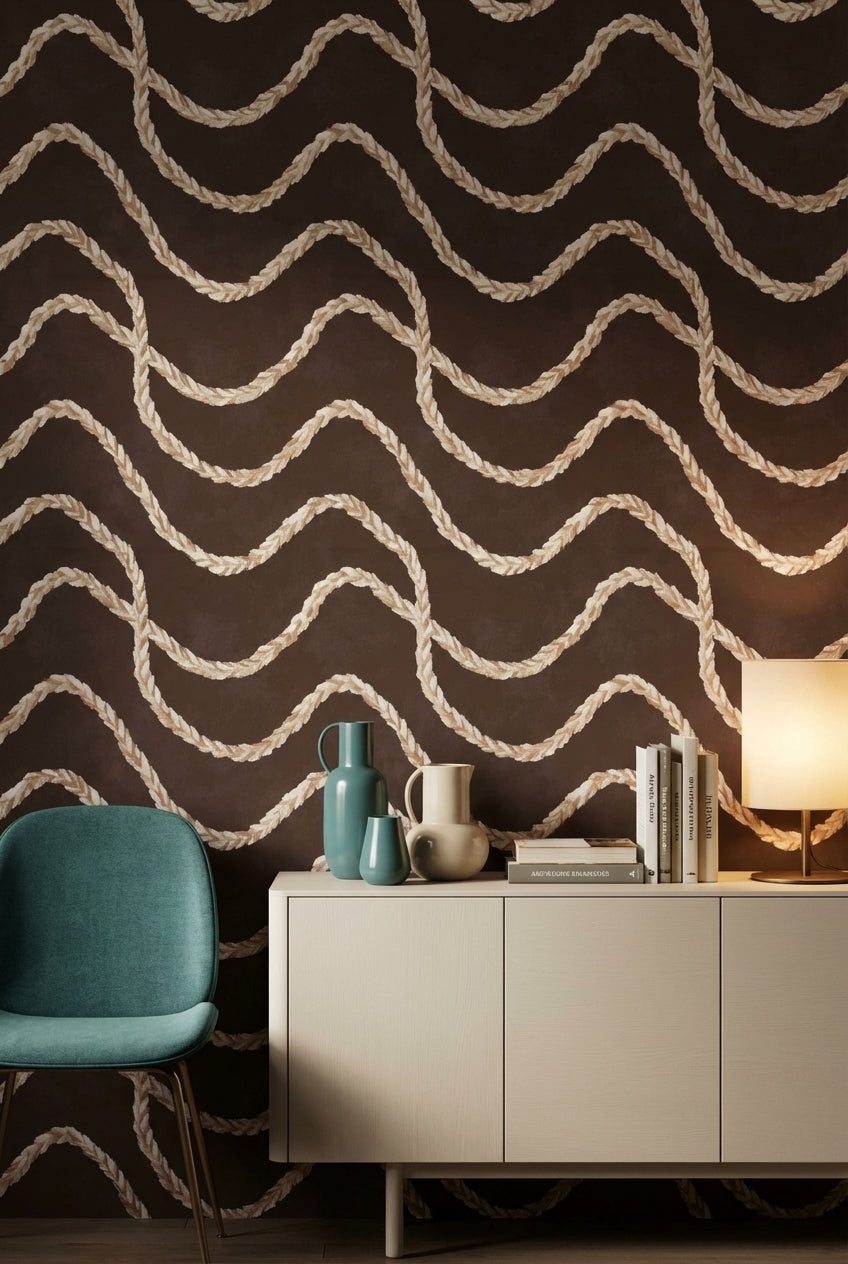 Dark Chocolate Brown Braided Rope Abstract Wallpaper