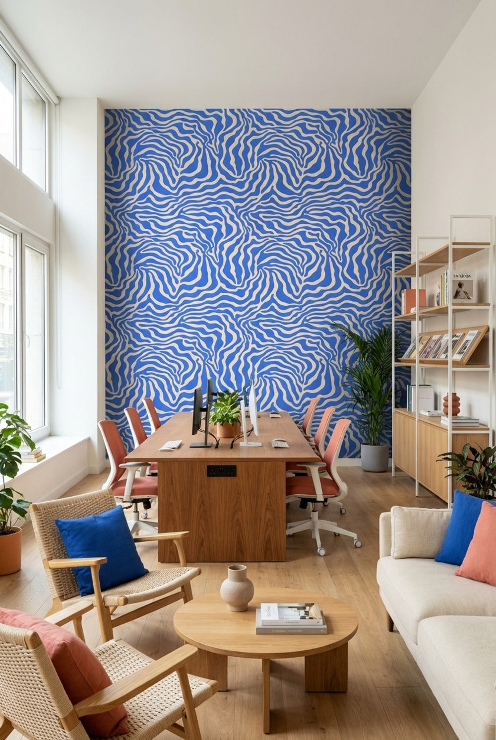 Vibrant Blue Abstract Wave Pattern Wallpaper