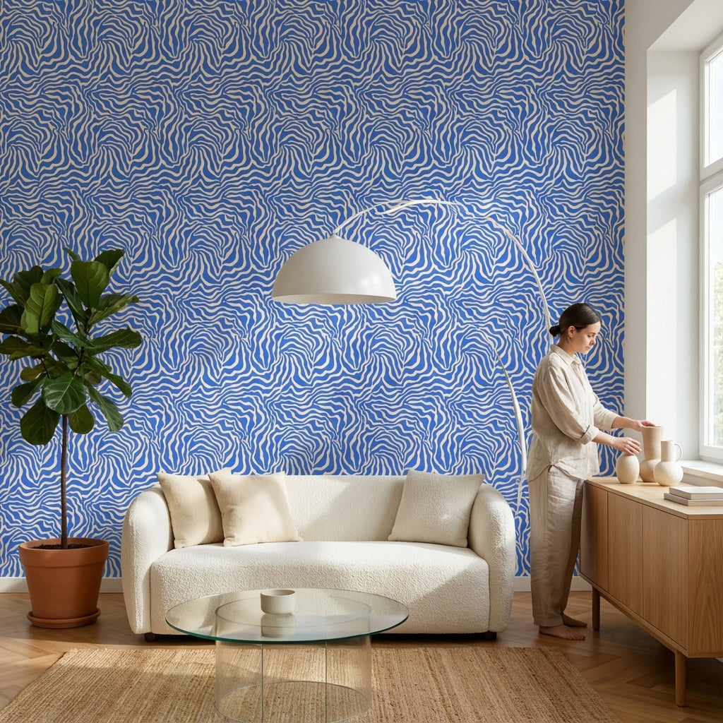 Vibrant Blue Abstract Wave Pattern Wallpaper