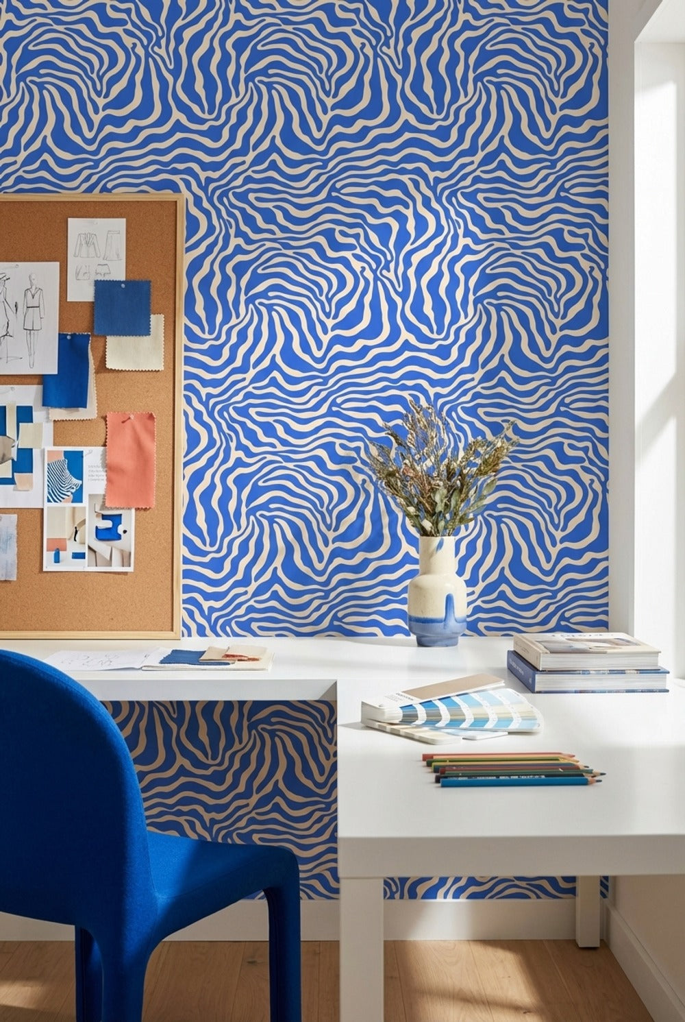 Vibrant Blue Abstract Wave Pattern Wallpaper