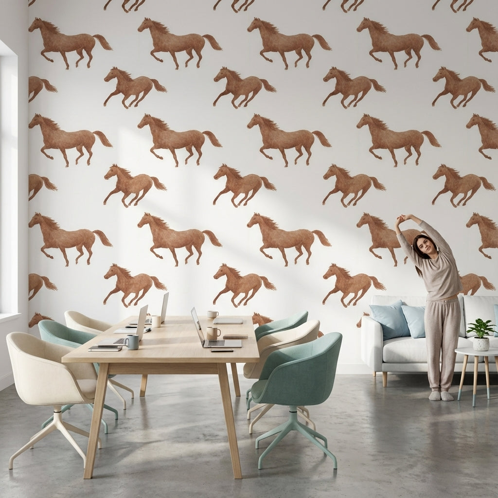 White and Tawny Horse Pattern Wallpaper