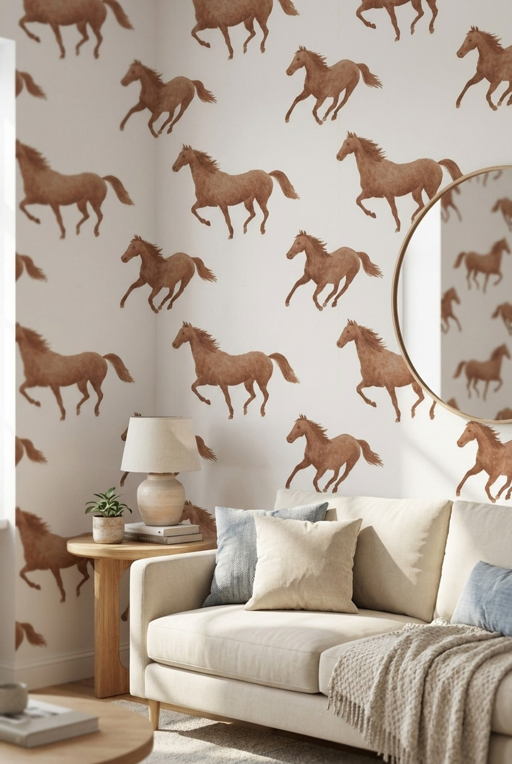 White and Tawny Horse Pattern Wallpaper