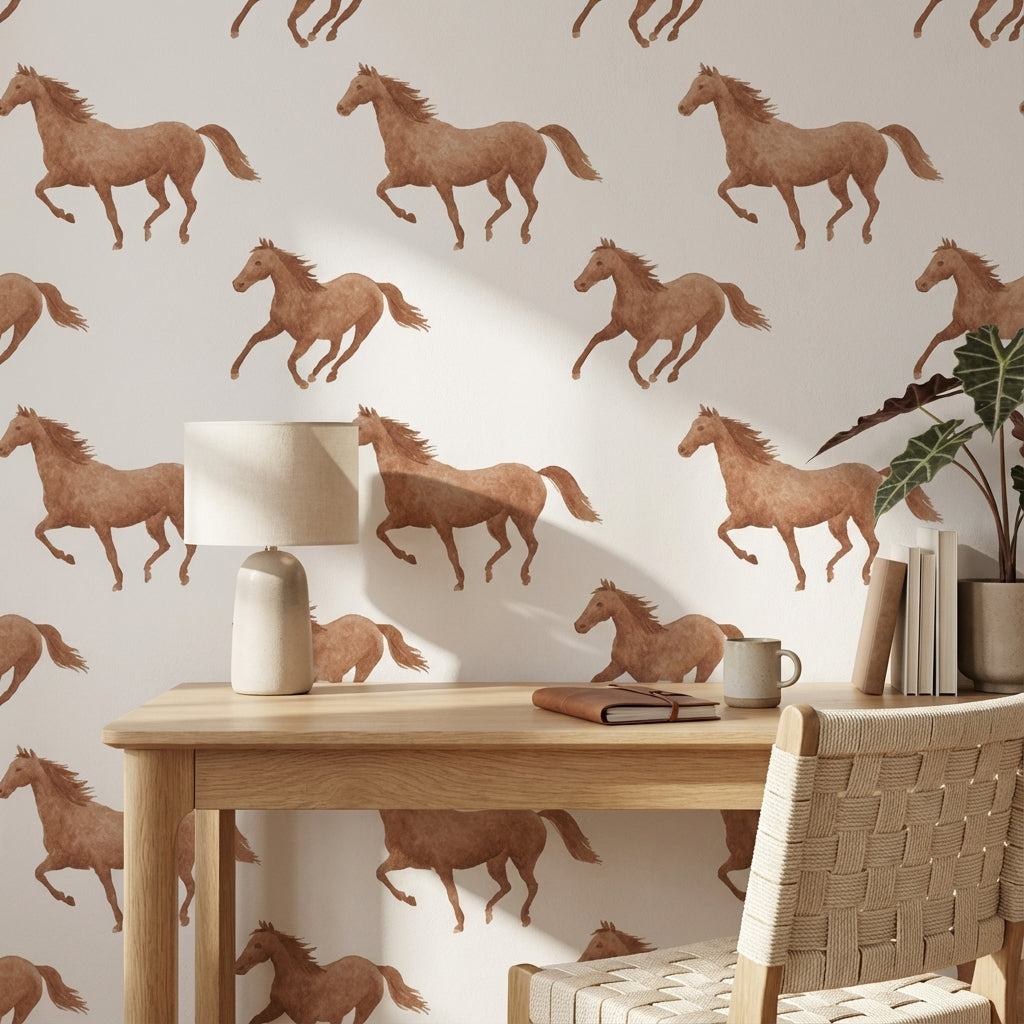 White and Tawny Horse Pattern Wallpaper