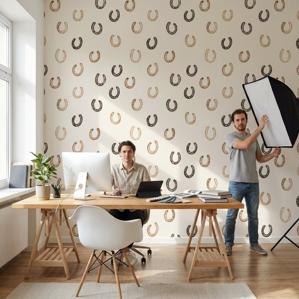 Beige and Brown Horseshoe Pattern Wallpaper