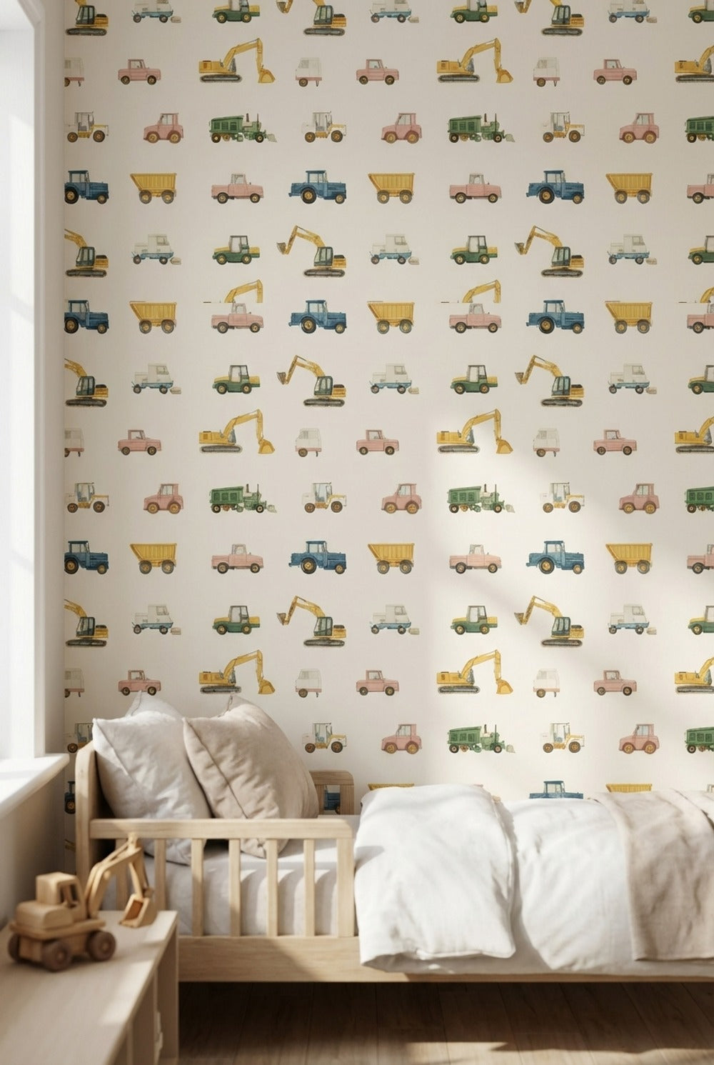 Cream Multicolor Vehicles Kids Wallpaper