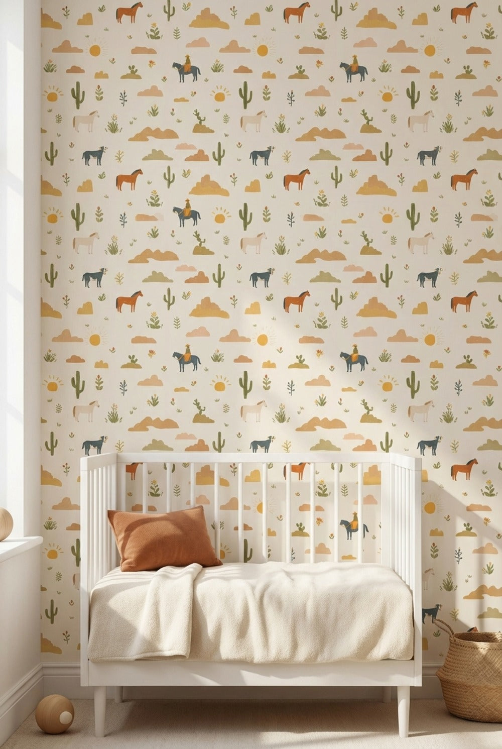 Cream Desert Cowboy Kids Pattern Wallpaper