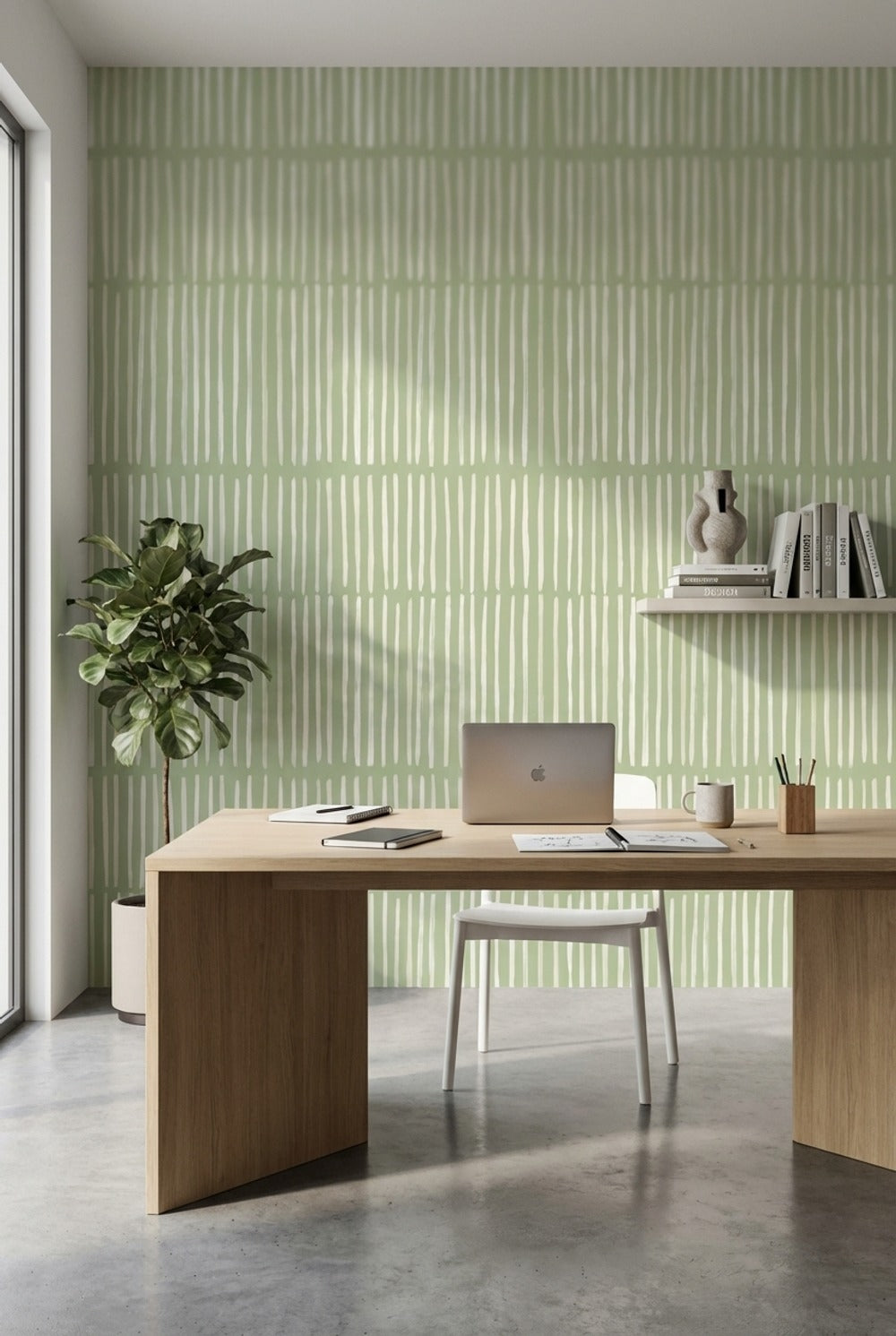 Sage Green Vertical Stripe Modern Wallpaper