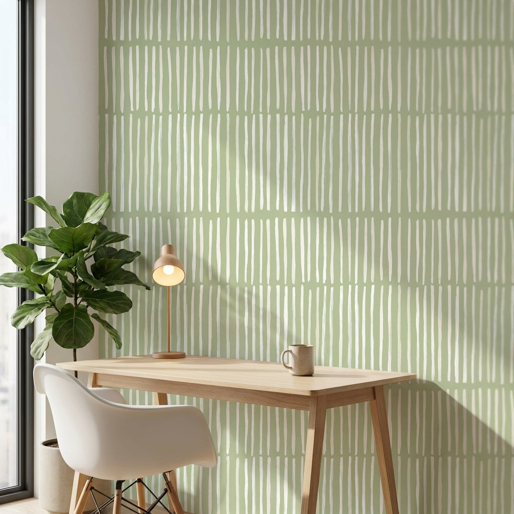 Sage Green Vertical Stripe Modern Wallpaper