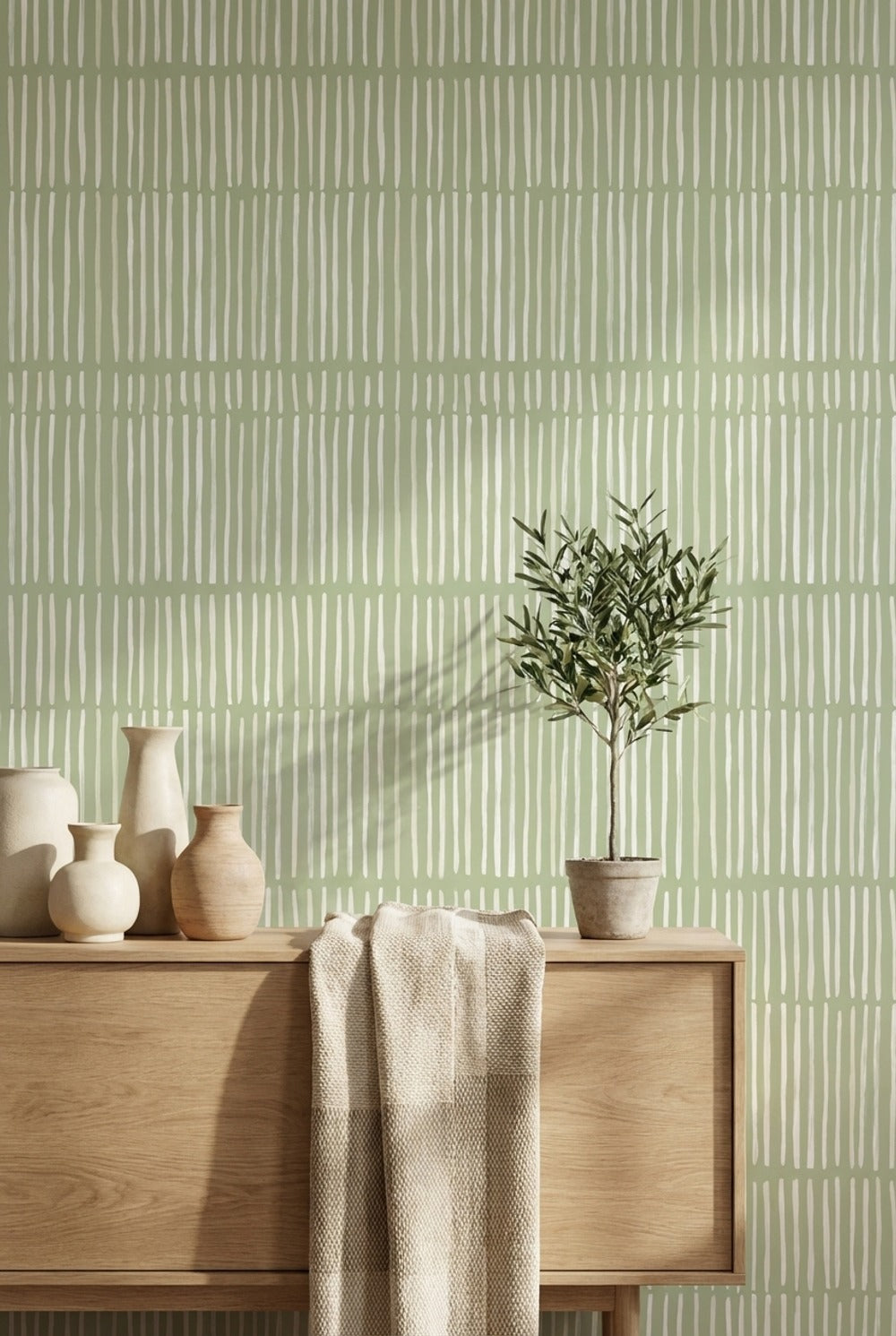 Sage Green Vertical Stripe Modern Wallpaper