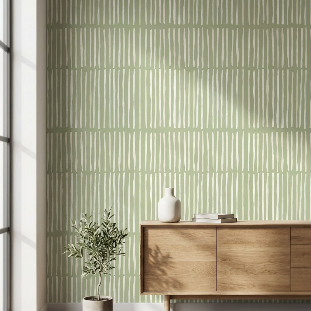 Sage Green Vertical Stripe Modern Wallpaper