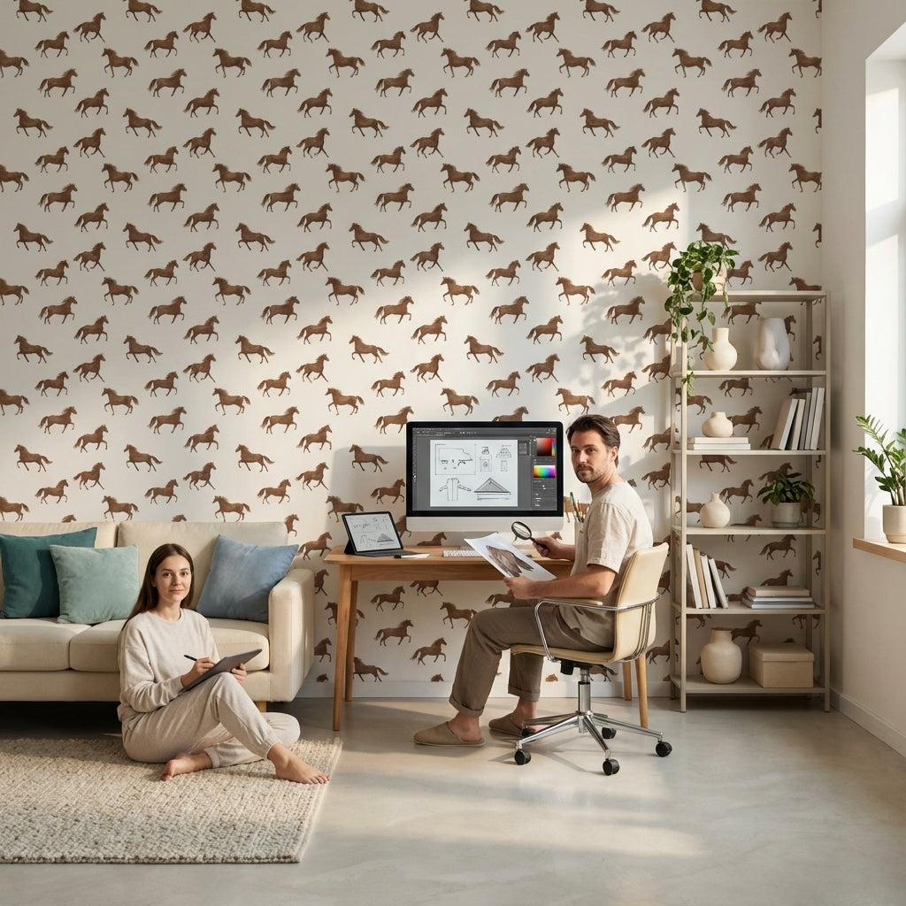 Warm Brown Horse Pattern Wallpaper