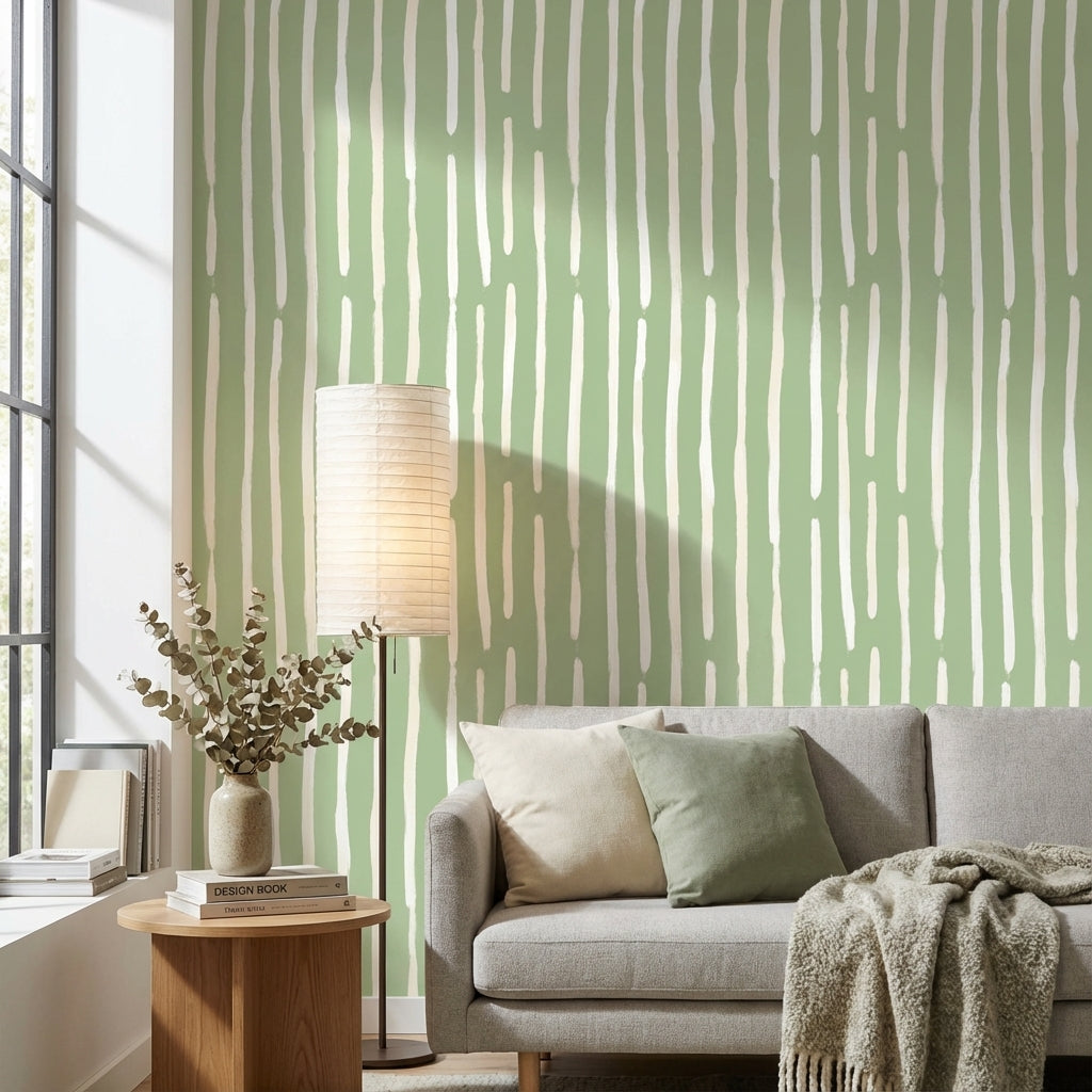 Sage Green Vertical Stripe Abstract Wallpaper