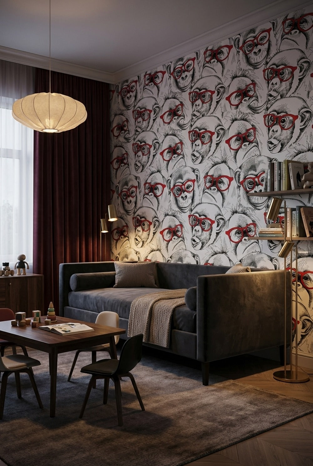 Monkeys Wallpaper Red Glasses Black And White Mural