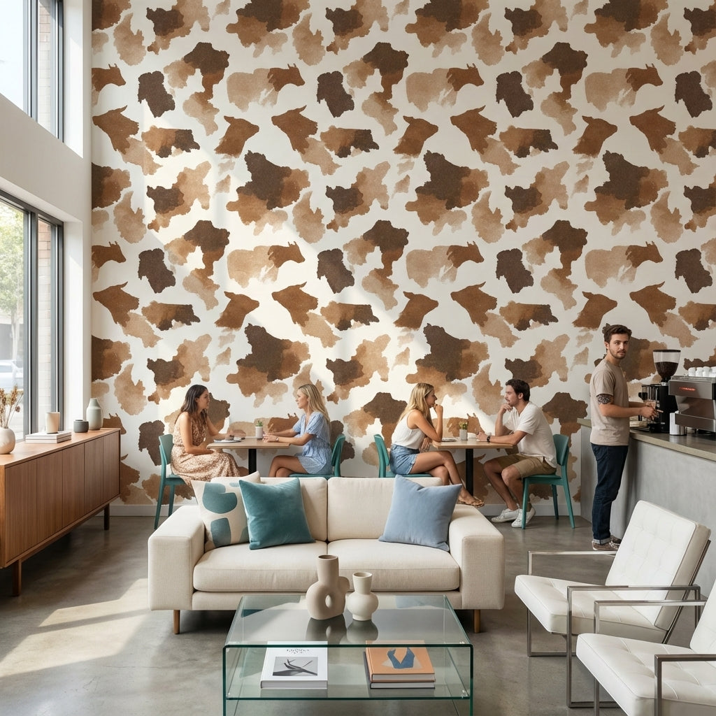 Warm Brown Abstract Cowhide Pattern Wallpaper